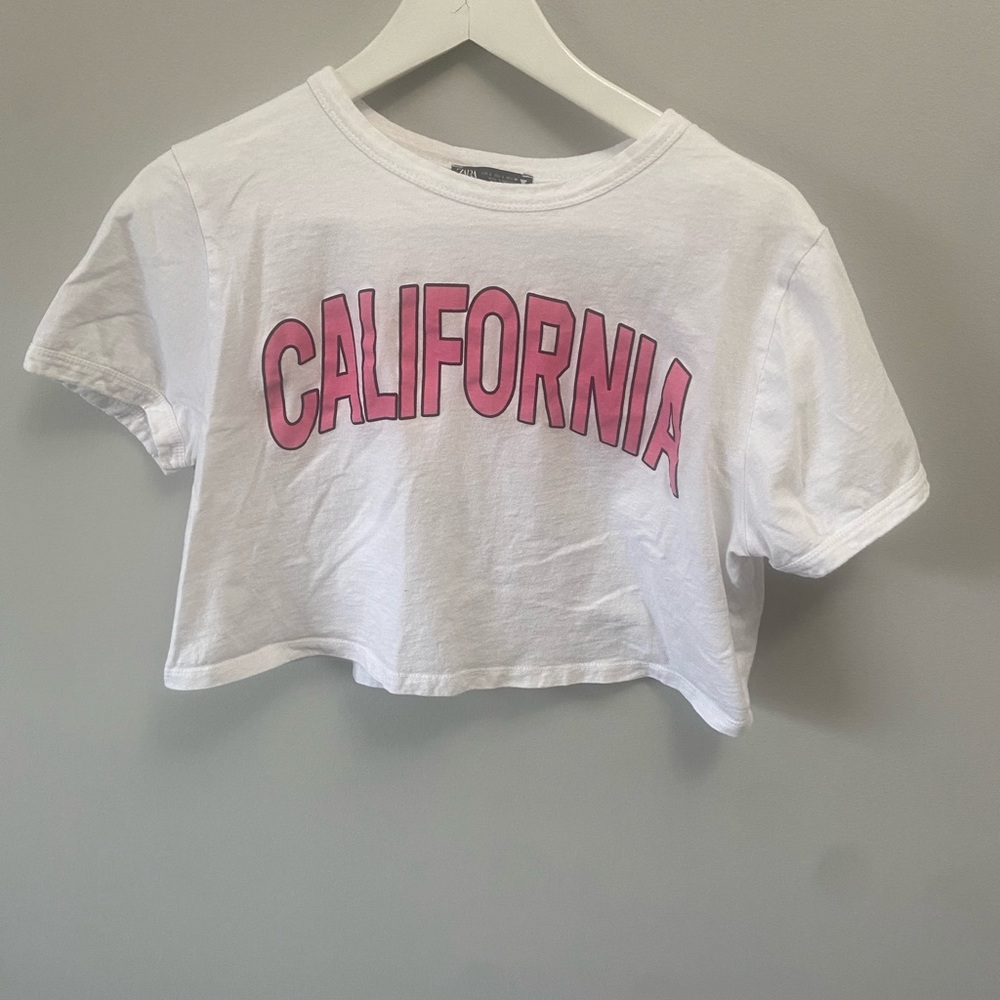 Zara Graphic T-Shirt California Crop Short Sleeve